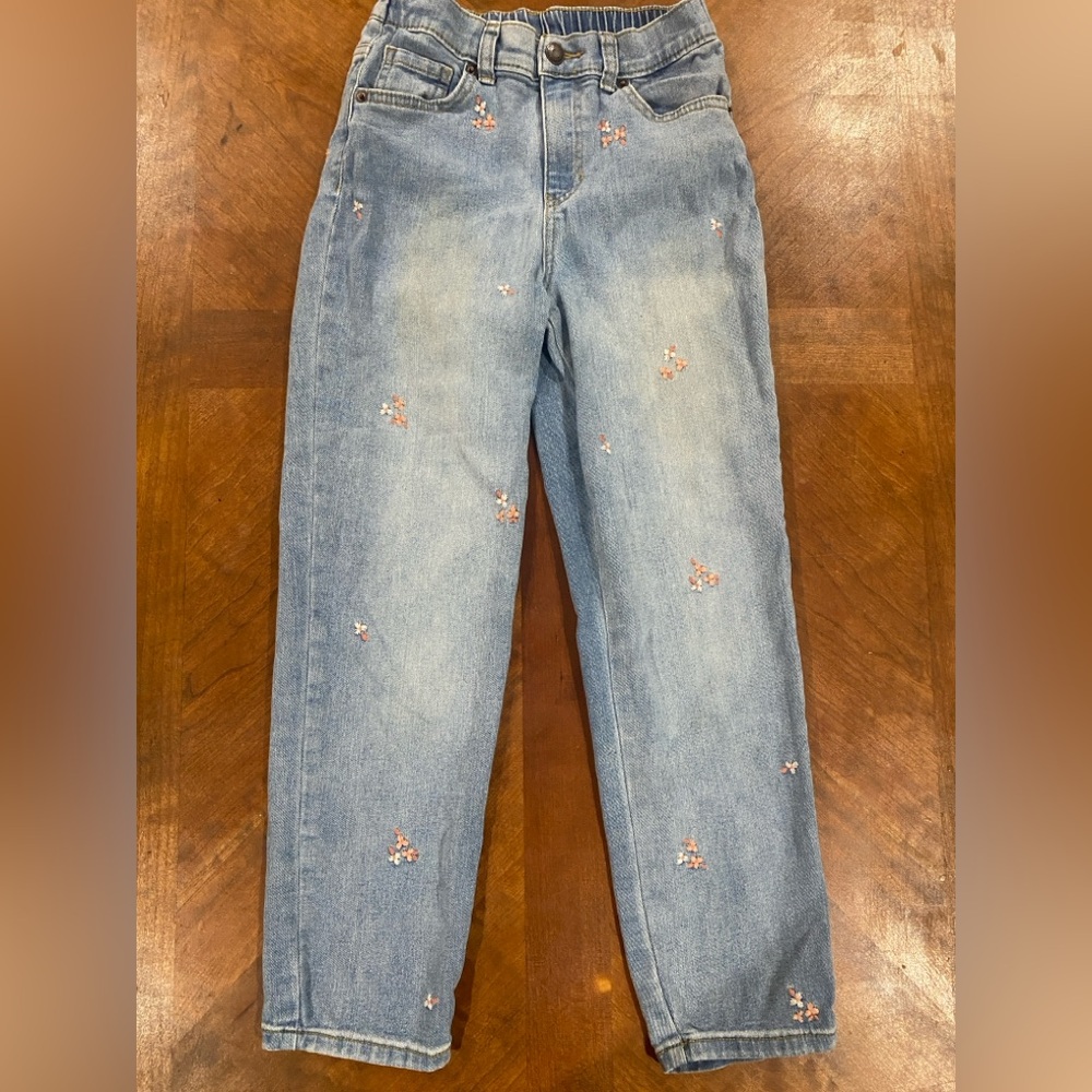 Cat & Jack Pink Floral Embroidered Straight Leg Jeans Girls 10